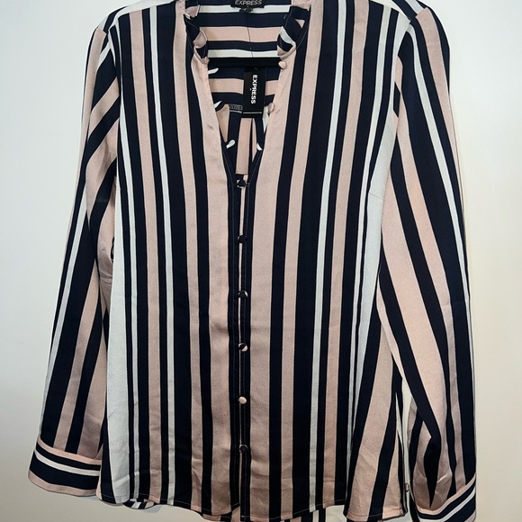Express Black and Cream Striped Women's Top - Picture 1 of 2